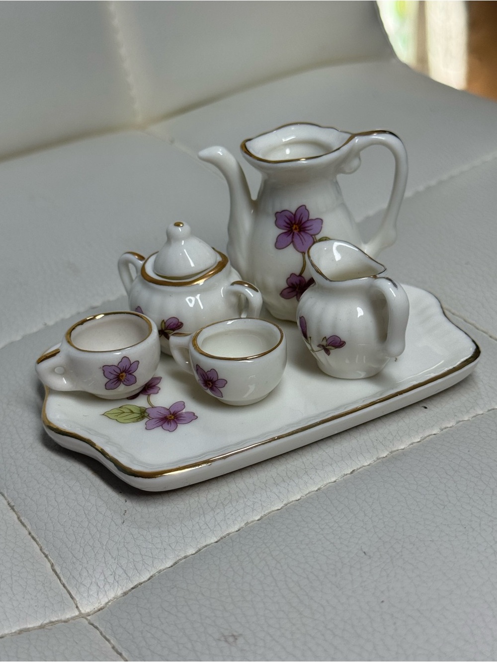Lefton Miniature Porcelain Tea
Set with Floral Pattern and Gold
Trim